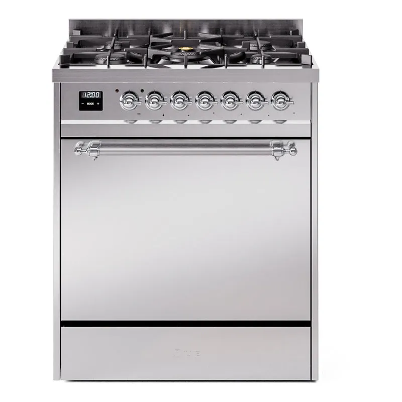 Ilve UP30QNMPSSC Nostalgie Ii 30 Inch Dual Fuel Natural Gas Freestanding Range In Stainless Steel With Chrome Trim Freestanding Ranges freestanding dual fuel range 30 inch