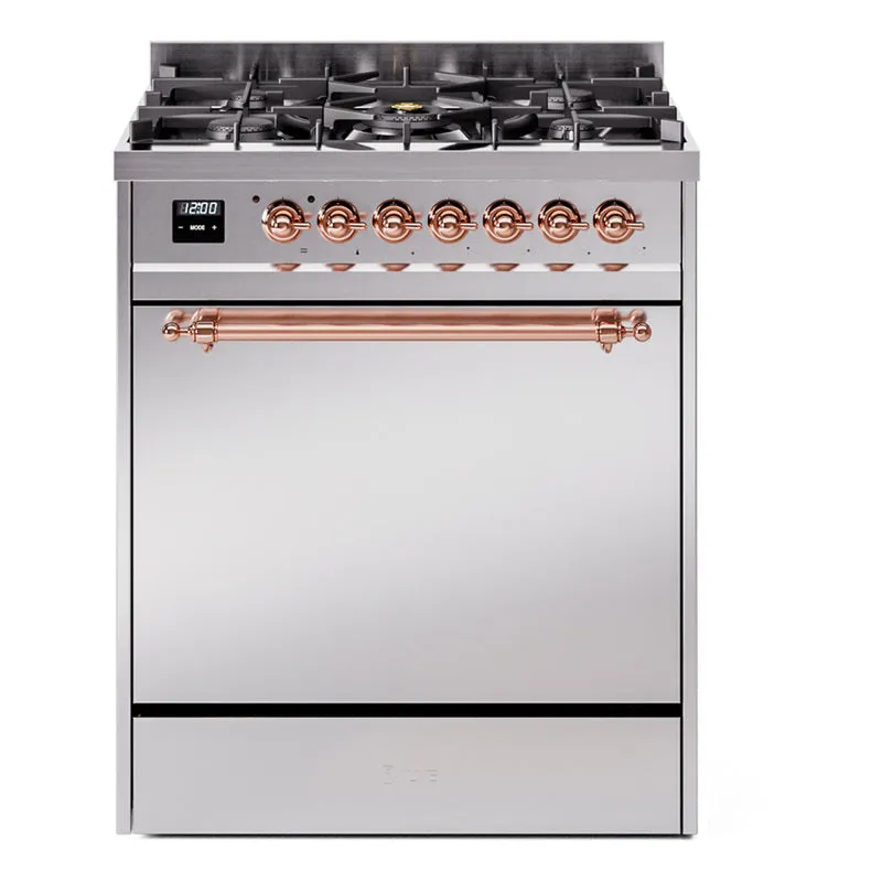 Ilve UP30QNMPSSPLP Nostalgie Ii 30 Inch Dual Fuel Liquid Propane Freestanding Range In Stainless Steel With Copper Trim Freestanding Ranges freestanding dual fuel range 30 inch