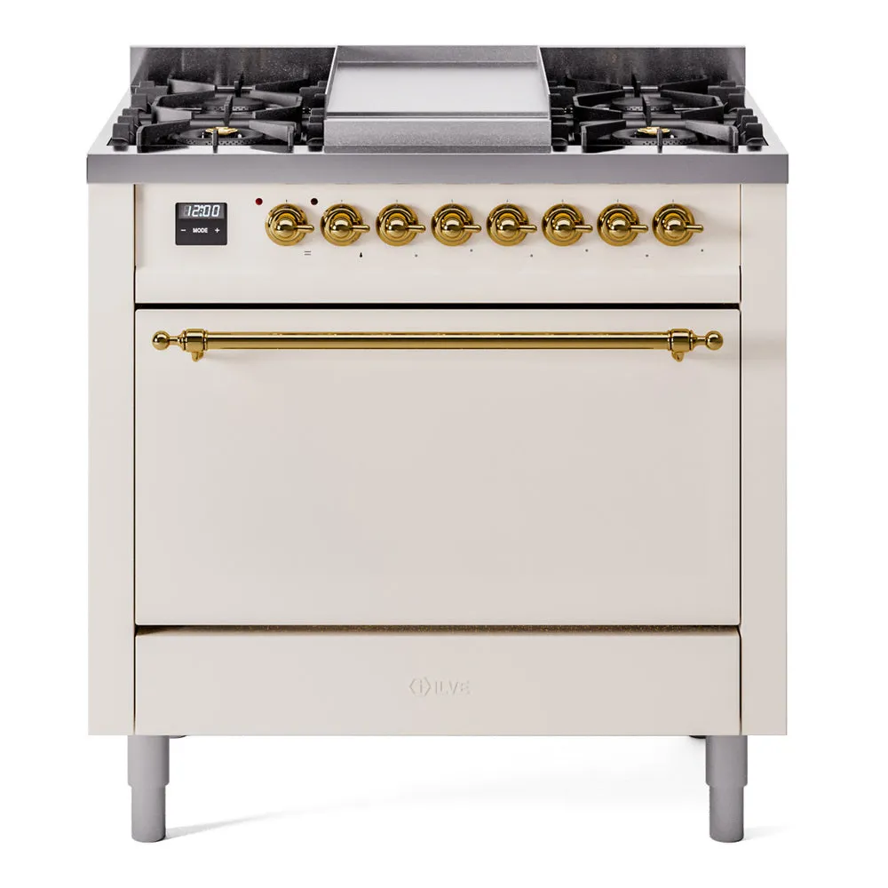 Ilve UP36FQNMPAWGLP Nostalgie Ii 36 Inch Dual Fuel Liquid Propane Freestanding Range In Antique White With Brass Trim Freestanding Ranges freestanding dual fuel range 30 inch