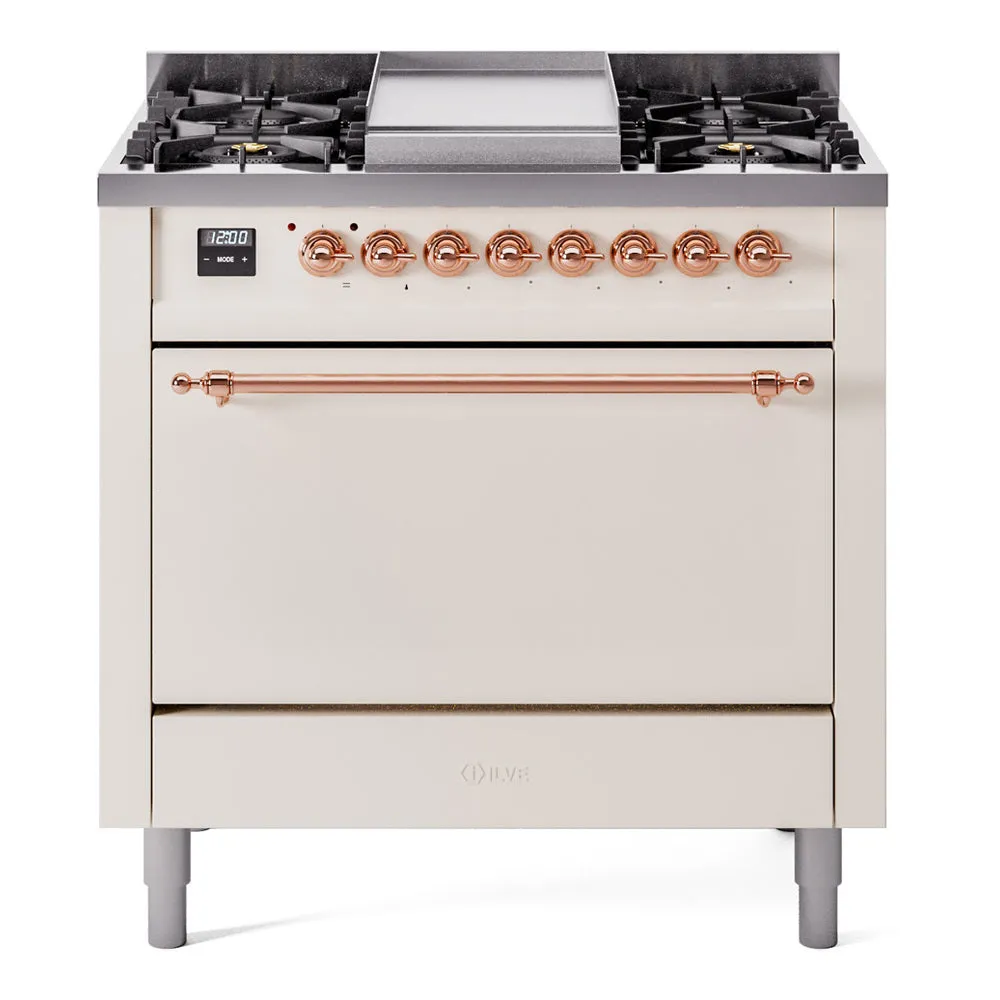 Ilve UP36FQNMPAWP Nostalgie Ii 36 Inch Dual Fuel Natural Gas Freestanding Range In Antique White With Copper Trim Freestanding Ranges freestanding dual fuel range 30 inch