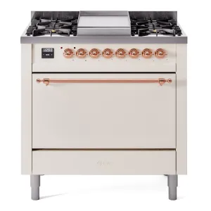 Ilve UP36FQNMPAWP Nostalgie Ii 36 Inch Dual Fuel Natural Gas Freestanding Range In Antique White With Copper Trim Freestanding Ranges freestanding dual fuel range 30 inch