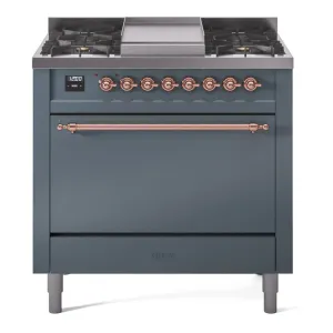 Ilve UP36FQNMPBGP Nostalgie Ii 36 Inch Dual Fuel Natural Gas Freestanding Range In Blue Grey With Copper Trim Freestanding Ranges freestanding dual fuel range 30 inch
