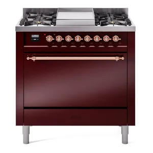 Ilve UP36FQNMPBUPLP Nostalgie Ii 36 Inch Dual Fuel Liquid Propane Freestanding Range In Burgundy With Copper Trim Freestanding Ranges freestanding dual fuel range 30 inch