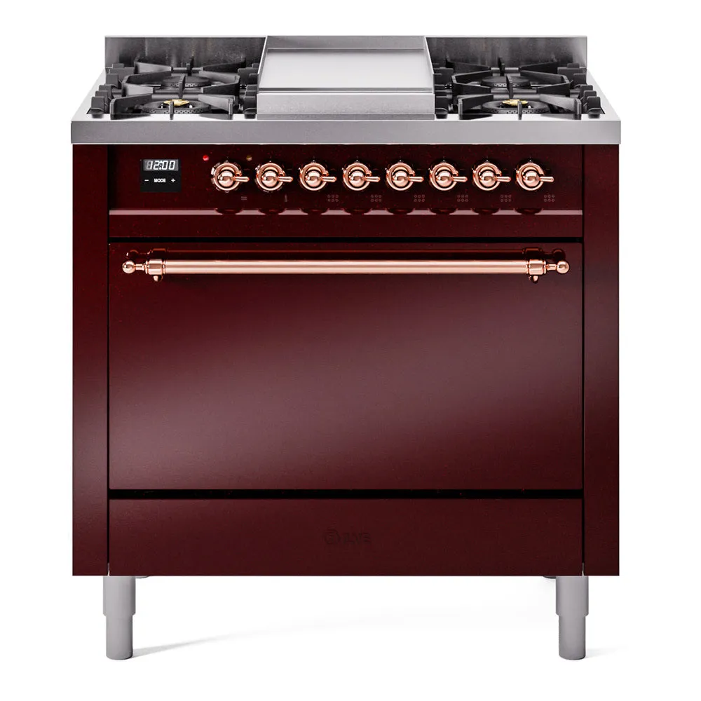 Ilve UP36FQNMPBUPLP Nostalgie Ii 36 Inch Dual Fuel Liquid Propane Freestanding Range In Burgundy With Copper Trim Freestanding Ranges freestanding dual fuel range 30 inch