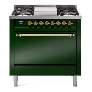 Ilve UP36FQNMPEGGLP Nostalgie Ii 36 Inch Dual Fuel Liquid Propane Freestanding Range In Emerald Green With Brass Trim Freestanding Ranges freestanding dual fuel range 30 inch