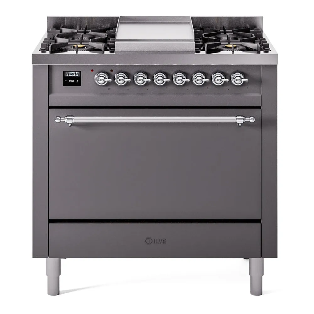 Ilve UP36FQNMPMGC Nostalgie Ii 36 Inch Dual Fuel Natural Gas Freestanding Range In Matte Graphite With Chrome Trim Freestanding Ranges freestanding dual fuel range 30 inch