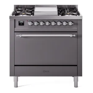 Ilve UP36FQNMPMGC Nostalgie Ii 36 Inch Dual Fuel Natural Gas Freestanding Range In Matte Graphite With Chrome Trim Freestanding Ranges freestanding dual fuel range 30 inch