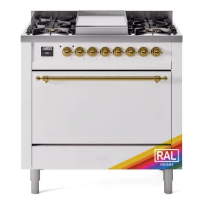 Ilve UP36FQNMPRAGLP Nostalgie Ii 36 Inch Dual Fuel Liquid Propane Freestanding Range In Ral Custom Color With Brass Trim Freestanding Ranges freestanding dual fuel range 30 inch