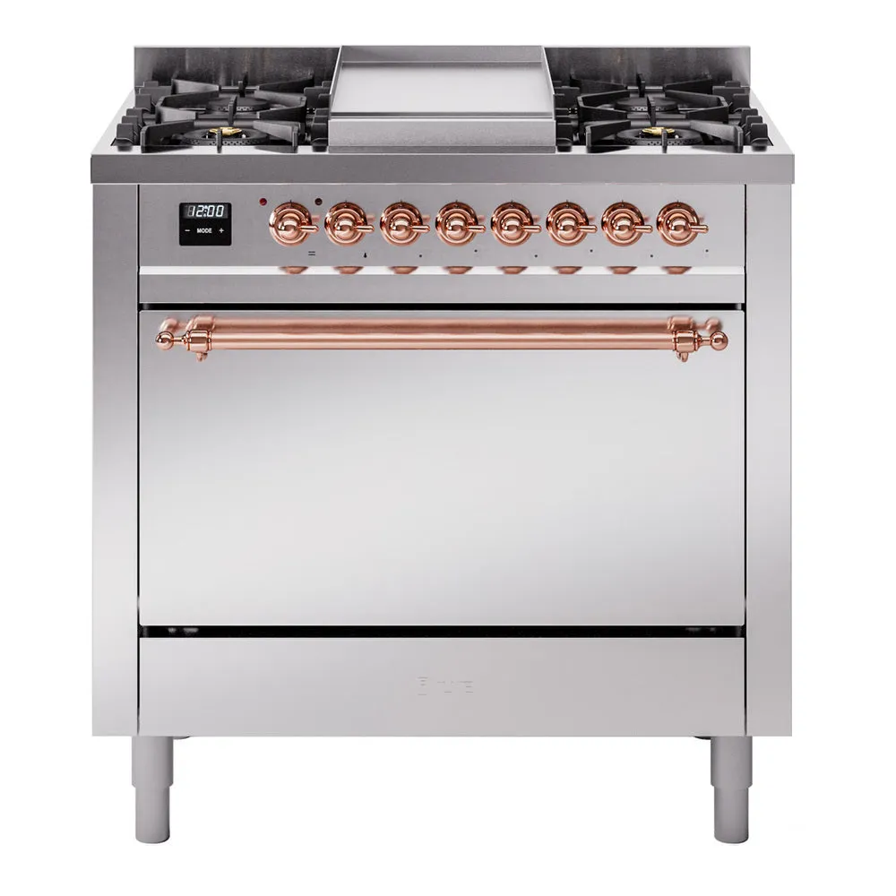 Ilve UP36FQNMPSSPLP Nostalgie Ii 36 Inch Dual Fuel Liquid Propane Freestanding Range In Stainless Steel With Copper Trim Freestanding Ranges freestanding dual fuel range 30 inch