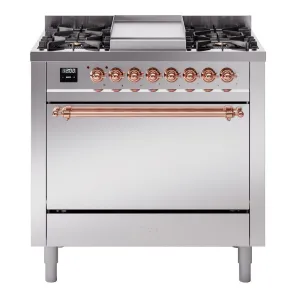 Ilve UP36FQNMPSSPLP Nostalgie Ii 36 Inch Dual Fuel Liquid Propane Freestanding Range In Stainless Steel With Copper Trim Freestanding Ranges freestanding dual fuel range 30 inch