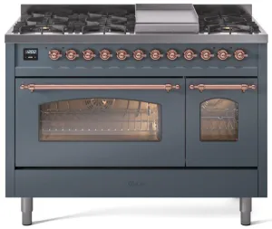 Ilve UP48FNMPBGP Nostalgie Ii 48 Inch Dual Fuel Natural Gas Freestanding Range In Blue Grey With Copper Trim Freestanding Ranges freestanding dual fuel range 30 inch