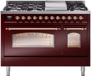 Ilve UP48FNMPBUPLP Nostalgie Ii 48 Inch Dual Fuel Liquid Propane Freestanding Range In Burgundy With Copper Trim Freestanding Ranges freestanding dual fuel range 30 inch