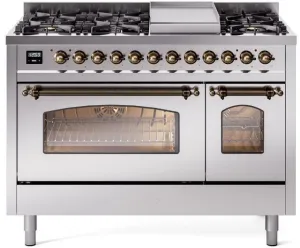 Ilve UP48FNMPSSB Nostalgie Ii 48 Inch Dual Fuel Natural Gas Freestanding Range In Stainless Steel With Bronze Trim Freestanding Ranges freestanding dual fuel range 30 inch