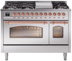 Ilve UP48FNMPSSP Nostalgie Ii 48 Inch Dual Fuel Natural Gas Freestanding Range In Stainless Steel With Copper Trim Freestanding Ranges freestanding dual fuel range 30 inch