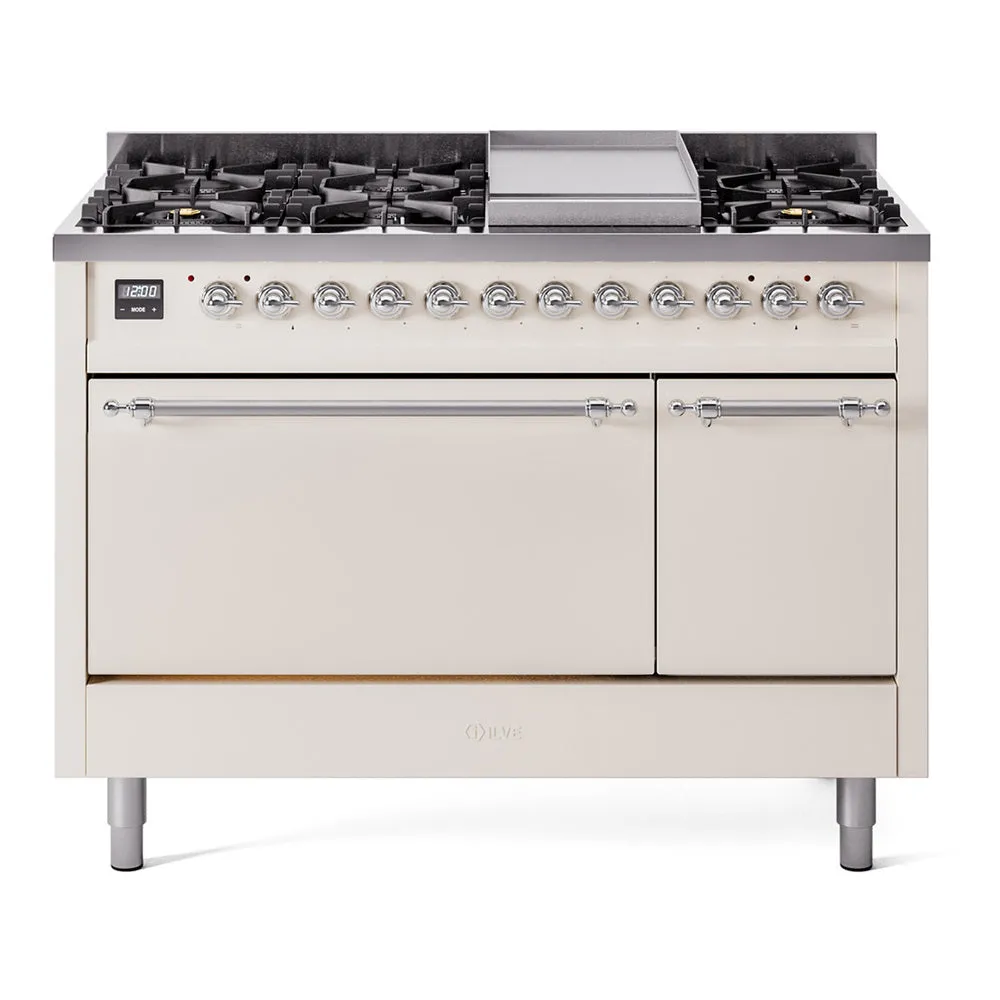 Ilve UP48FQNMPAWC Nostalgie Ii 48 Inch Dual Fuel Natural Gas Freestanding Range In Antique White With Chrome Trim Freestanding Ranges freestanding dual fuel range 30 inch