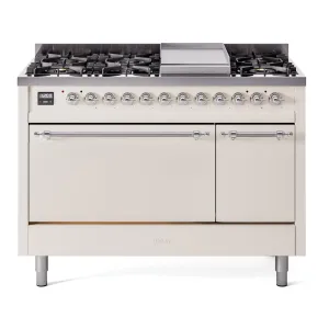 Ilve UP48FQNMPAWC Nostalgie Ii 48 Inch Dual Fuel Natural Gas Freestanding Range In Antique White With Chrome Trim Freestanding Ranges freestanding dual fuel range 30 inch