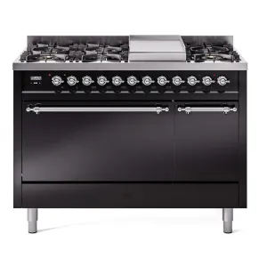 Ilve UP48FQNMPBKCLP Nostalgie Ii 48 Inch Dual Fuel Liquid Propane Freestanding Range In Glossy Black With Chrome Trim Freestanding Ranges freestanding dual fuel range 30 inch