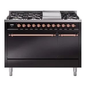 Ilve UP48FQNMPBKPLP Nostalgie Ii 48 Inch Dual Fuel Liquid Propane Freestanding Range In Glossy Black With Copper Trim Freestanding Ranges freestanding dual fuel range 30 inch