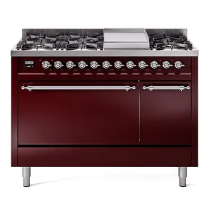 Ilve UP48FQNMPBUCLP Nostalgie Ii 48 Inch Dual Fuel Liquid Propane Freestanding Range In Burgundy With Chrome Trim Freestanding Ranges freestanding dual fuel range 30 inch