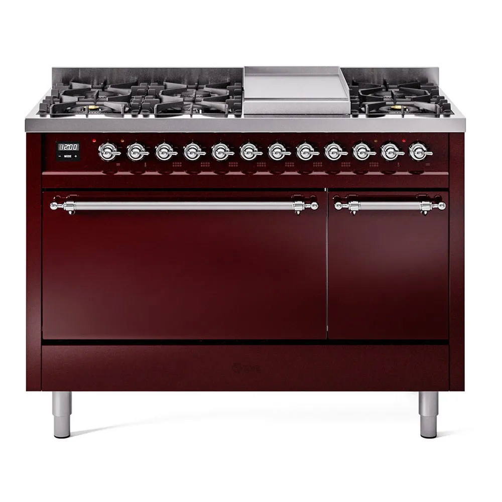 Ilve UP48FQNMPBUCLP Nostalgie Ii 48 Inch Dual Fuel Liquid Propane Freestanding Range In Burgundy With Chrome Trim Freestanding Ranges freestanding dual fuel range 30 inch