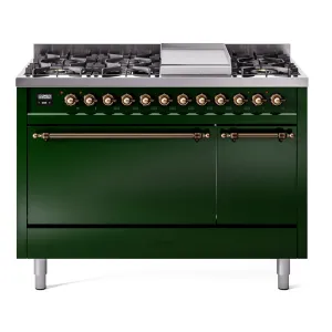 Ilve UP48FQNMPEGB Nostalgie Ii 48 Inch Dual Fuel Natural Gas Freestanding Range In Emerald Green With Bronze Trim Freestanding Ranges freestanding dual fuel range 30 inch
