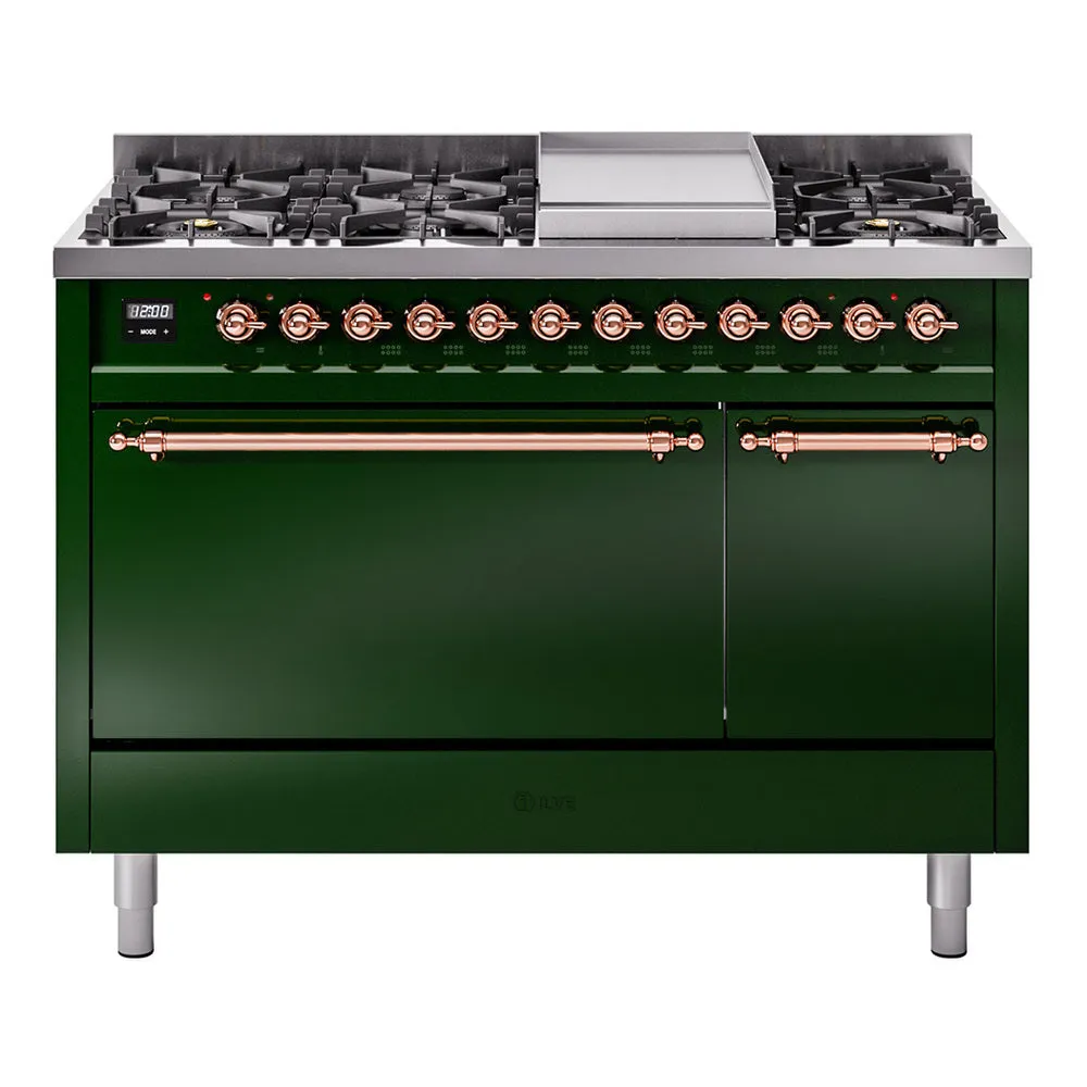 Ilve UP48FQNMPEGPLP Nostalgie Ii 48 Inch Dual Fuel Liquid Propane Freestanding Range In Emerald Green With Copper Trim Freestanding Ranges freestanding dual fuel range 30 inch