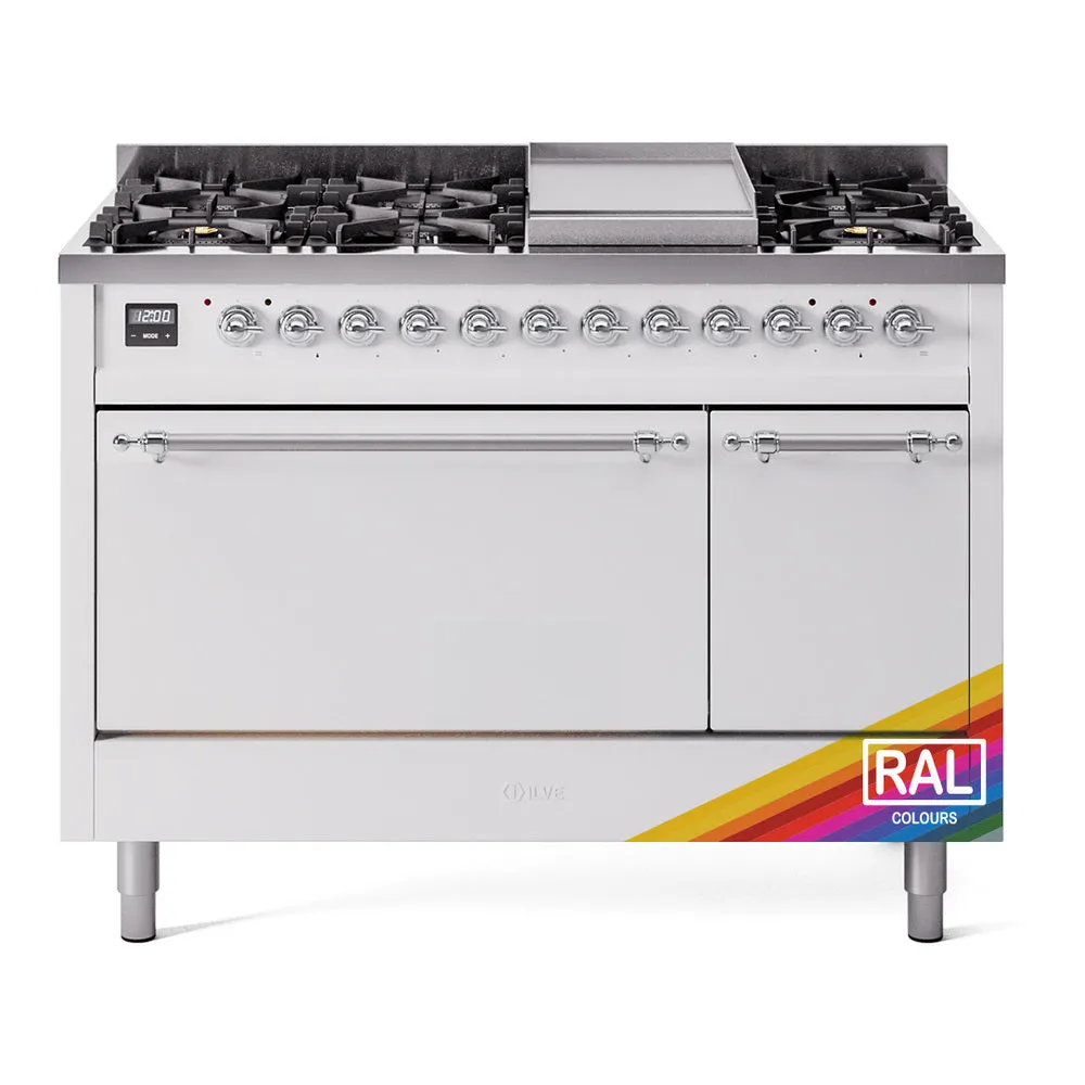 Ilve UP48FQNMPRACLP Nostalgie Ii 48 Inch Dual Fuel Liquid Propane Freestanding Range In Ral Custom Color With Chrome Trim Freestanding Ranges freestanding dual fuel range 30 inch