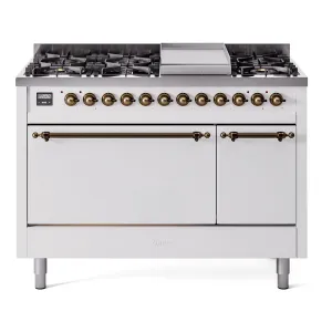 Ilve UP48FQNMPWHBLP Nostalgie Ii 48 Inch Dual Fuel Liquid Propane Freestanding Range In White With Bronze Trim Freestanding Ranges freestanding dual fuel range 30 inch