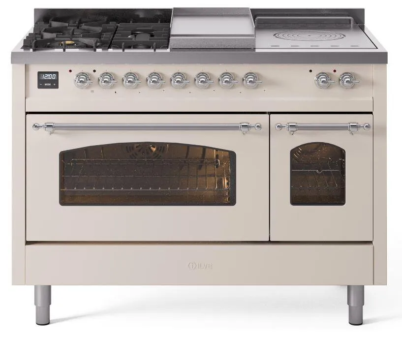 Ilve UP48FSNMPAWC Nostalgie Ii 48 Inch Dual Fuel Natural Gas Freestanding Range In Antique White With Chrome Trim Freestanding Ranges freestanding dual fuel range 30 inch