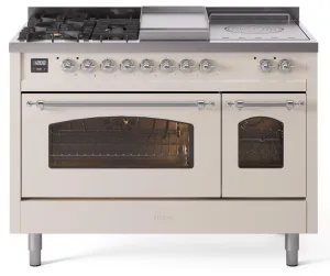 Ilve UP48FSNMPAWC Nostalgie Ii 48 Inch Dual Fuel Natural Gas Freestanding Range In Antique White With Chrome Trim Freestanding Ranges freestanding dual fuel range 30 inch