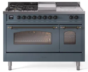 Ilve UP48FSNMPBGBLP Nostalgie Ii 48 Inch Dual Fuel Liquid Propane Freestanding Range In Blue Grey With Bronze Trim Freestanding Ranges freestanding dual fuel range 30 inch