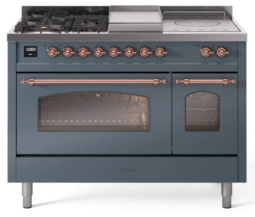 Ilve UP48FSNMPBGPLP Nostalgie Ii 48 Inch Dual Fuel Liquid Propane Freestanding Range In Blue Grey With Copper Trim Freestanding Ranges freestanding dual fuel range 30 inch