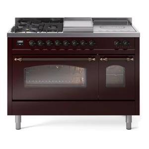 Ilve UP48FSNMPBUB Nostalgie Ii 48 Inch Dual Fuel Natural Gas Freestanding Range In Burgundy With Bronze Trim Freestanding Ranges freestanding dual fuel range 30 inch