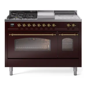 Ilve UP48FSNMPBUG Nostalgie Ii 48 Inch Dual Fuel Natural Gas Freestanding Range In Burgundy With Brass Trim Freestanding Ranges freestanding dual fuel range 30 inch