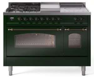 Ilve UP48FSNMPEGB Nostalgie Ii 48 Inch Dual Fuel Natural Gas Freestanding Range In Emerald Green With Bronze Trim Freestanding Ranges freestanding dual fuel range 30 inch