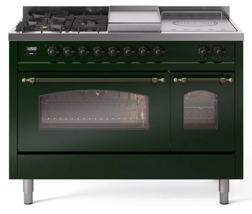 Ilve UP48FSNMPEGB Nostalgie Ii 48 Inch Dual Fuel Natural Gas Freestanding Range In Emerald Green With Bronze Trim Freestanding Ranges freestanding dual fuel range 30 inch