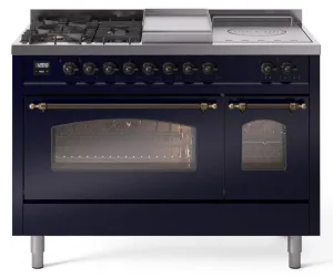 Ilve UP48FSNMPMBB Nostalgie Ii 48 Inch Dual Fuel Natural Gas Freestanding Range In Blue With Bronze Trim Freestanding Ranges freestanding dual fuel range 30 inch