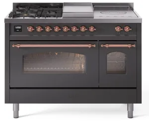 Ilve UP48FSNMPMGP Nostalgie Ii 48 Inch Dual Fuel Natural Gas Freestanding Range In Matte Graphite With Copper Trim Freestanding Ranges freestanding dual fuel range 30 inch