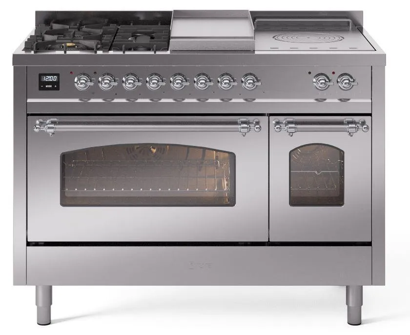 Ilve UP48FSNMPSSC Nostalgie Ii 48 Inch Dual Fuel Natural Gas Freestanding Range In Stainless Steel With Chrome Trim Freestanding Ranges freestanding dual fuel range 30 inch