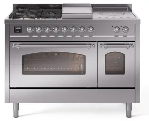Ilve UP48FSNMPSSC Nostalgie Ii 48 Inch Dual Fuel Natural Gas Freestanding Range In Stainless Steel With Chrome Trim Freestanding Ranges freestanding dual fuel range 30 inch