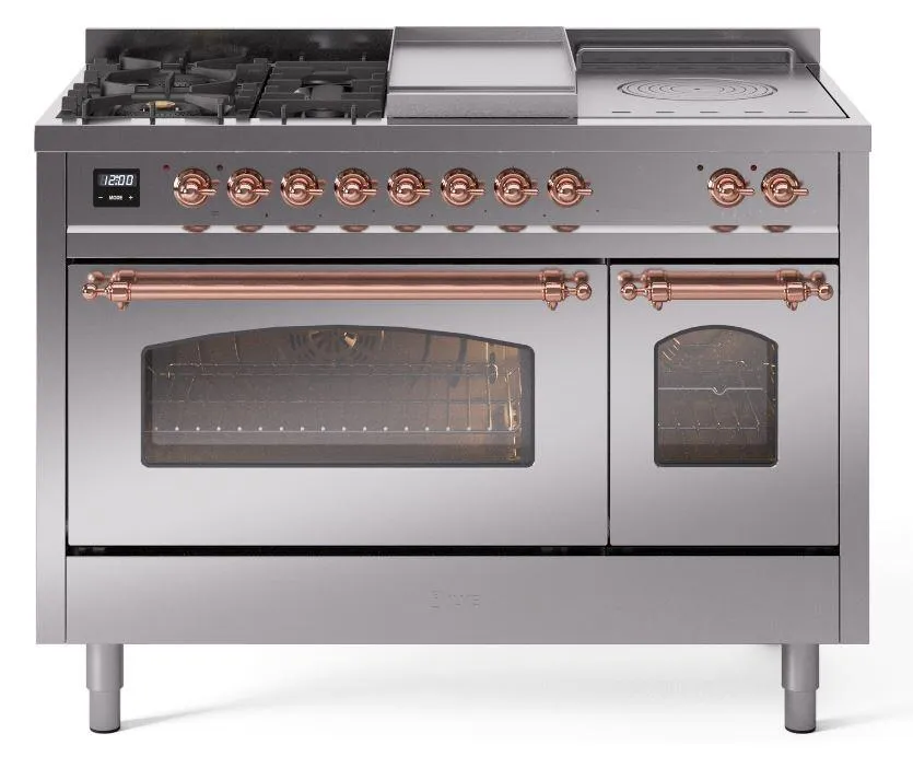 Ilve UP48FSNMPSSP Nostalgie Ii 48 Inch Dual Fuel Natural Gas Freestanding Range In Stainless Steel With Copper Trim Freestanding Ranges freestanding dual fuel range 30 inch