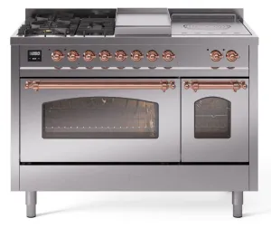 Ilve UP48FSNMPSSP Nostalgie Ii 48 Inch Dual Fuel Natural Gas Freestanding Range In Stainless Steel With Copper Trim Freestanding Ranges freestanding dual fuel range 30 inch