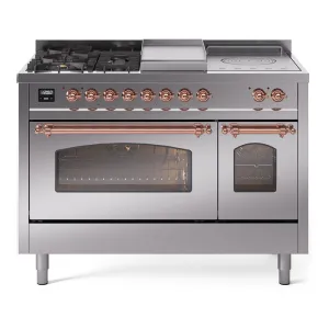 Ilve UP48FSNMPSSPLP Nostalgie Ii 48 Inch Dual Fuel Liquid Propane Freestanding Range In Stainless Steel With Copper Trim Freestanding Ranges freestanding dual fuel range 30 inch