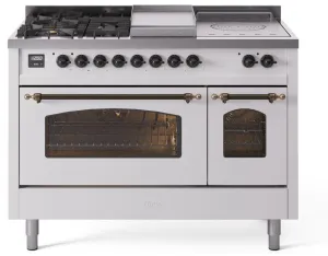Ilve UP48FSNMPWHBLP Nostalgie Ii 48 Inch Dual Fuel Liquid Propane Freestanding Range In White With Bronze Trim Freestanding Ranges freestanding dual fuel range 30 inch