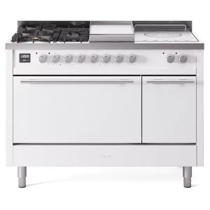 Ilve UP48FSQMPWHLP Ilve Professional Plus Ii 48 Up48Fsqmpwh Freestanding Dual Fuel Range With 5 Sealed Burners And French Top Double Oven With Solid Door In White With Stainless Steel Knobs Freestanding Ranges freestanding dual fuel range 30 inch