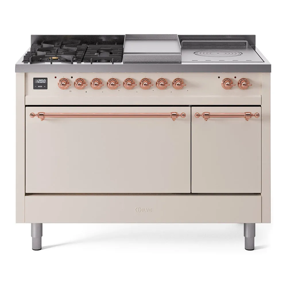 Ilve UP48FSQNMPAWPLP Nostalgie Ii 48 Inch Dual Fuel Liquid Propane Freestanding Range In Antique White With Copper Trim Freestanding Ranges freestanding dual fuel range 30 inch