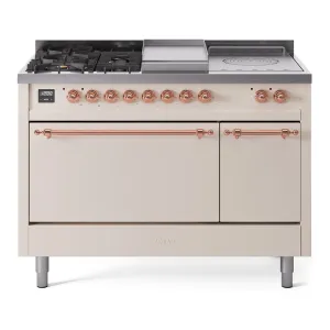 Ilve UP48FSQNMPAWPLP Nostalgie Ii 48 Inch Dual Fuel Liquid Propane Freestanding Range In Antique White With Copper Trim Freestanding Ranges freestanding dual fuel range 30 inch