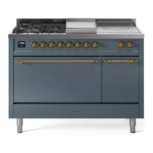 Ilve UP48FSQNMPBGGLP Nostalgie Ii 48 Inch Dual Fuel Liquid Propane Freestanding Range In Blue Grey With Brass Trim Freestanding Ranges freestanding dual fuel range 30 inch