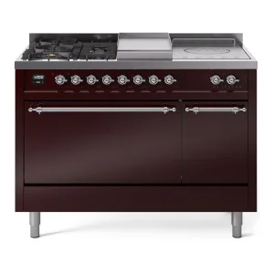 Ilve UP48FSQNMPBUCLP Nostalgie Ii 48 Inch Dual Fuel Liquid Propane Freestanding Range In Burgundy With Chrome Trim Freestanding Ranges freestanding dual fuel range 30 inch