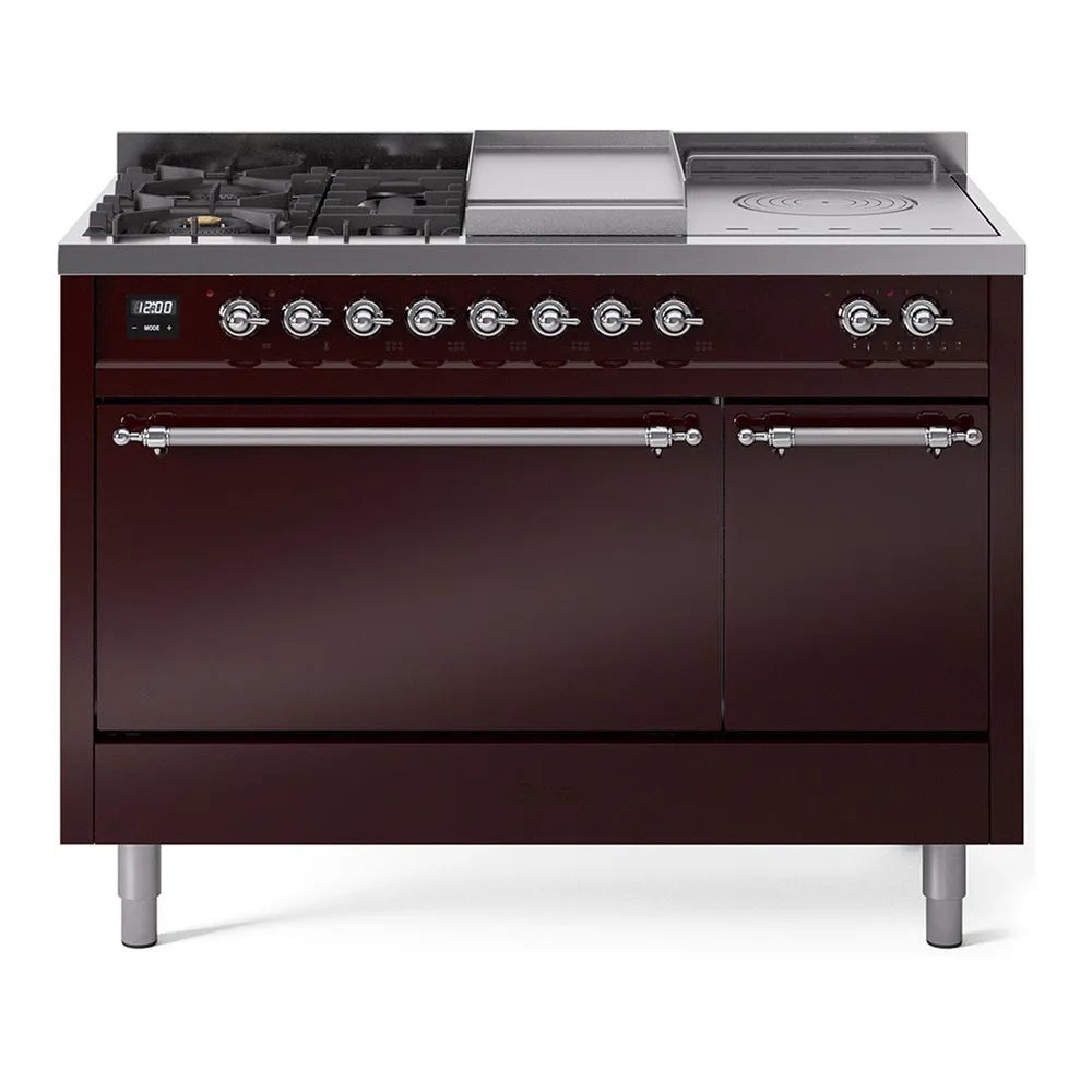 Ilve UP48FSQNMPBUCLP Nostalgie Ii 48 Inch Dual Fuel Liquid Propane Freestanding Range In Burgundy With Chrome Trim Freestanding Ranges freestanding dual fuel range 30 inch